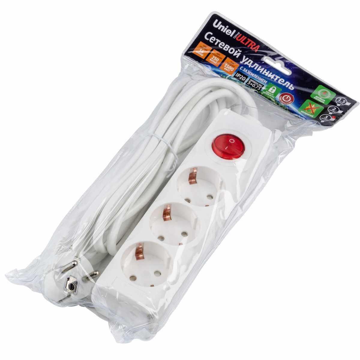 Удлинитель Uniel Ultra 3гн х 3м с/з S-GCU3-3B White UL-00010016