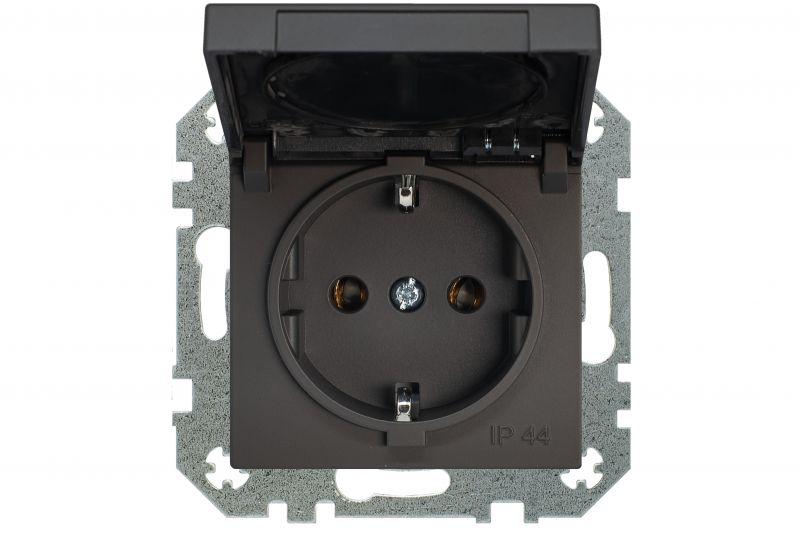 Розетка 2P Liregus Retro с крышкой шторками черный матовый 29-223