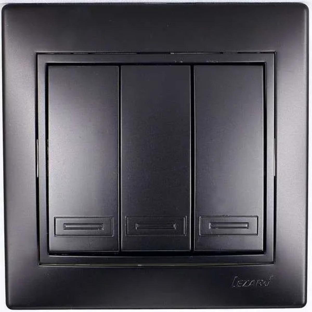 Выключатель тройной Lezard Mira черный со вставкой 701-4242-109