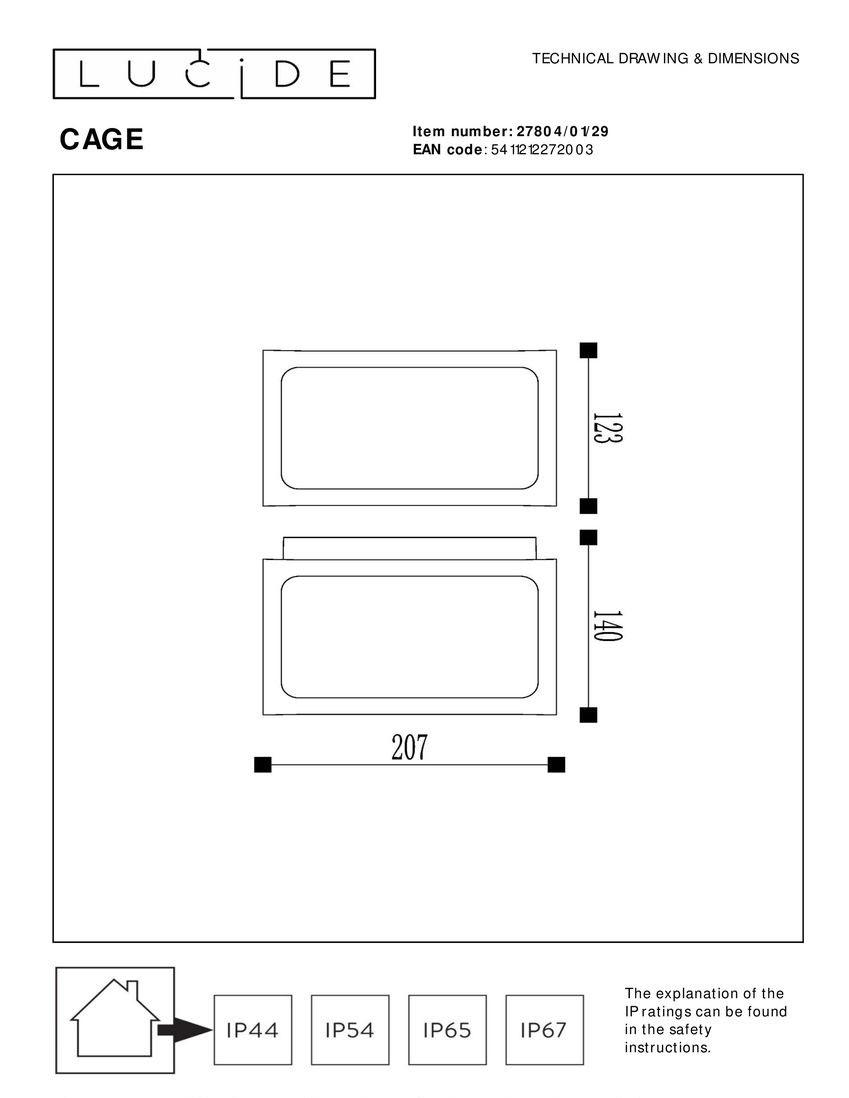 Уличный настенный светильник Lucide Cage 27804/01/29