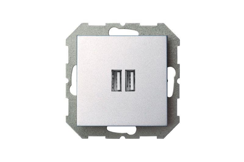 Розетка 2xUSB Liregus Epsilon серебро 28-1857