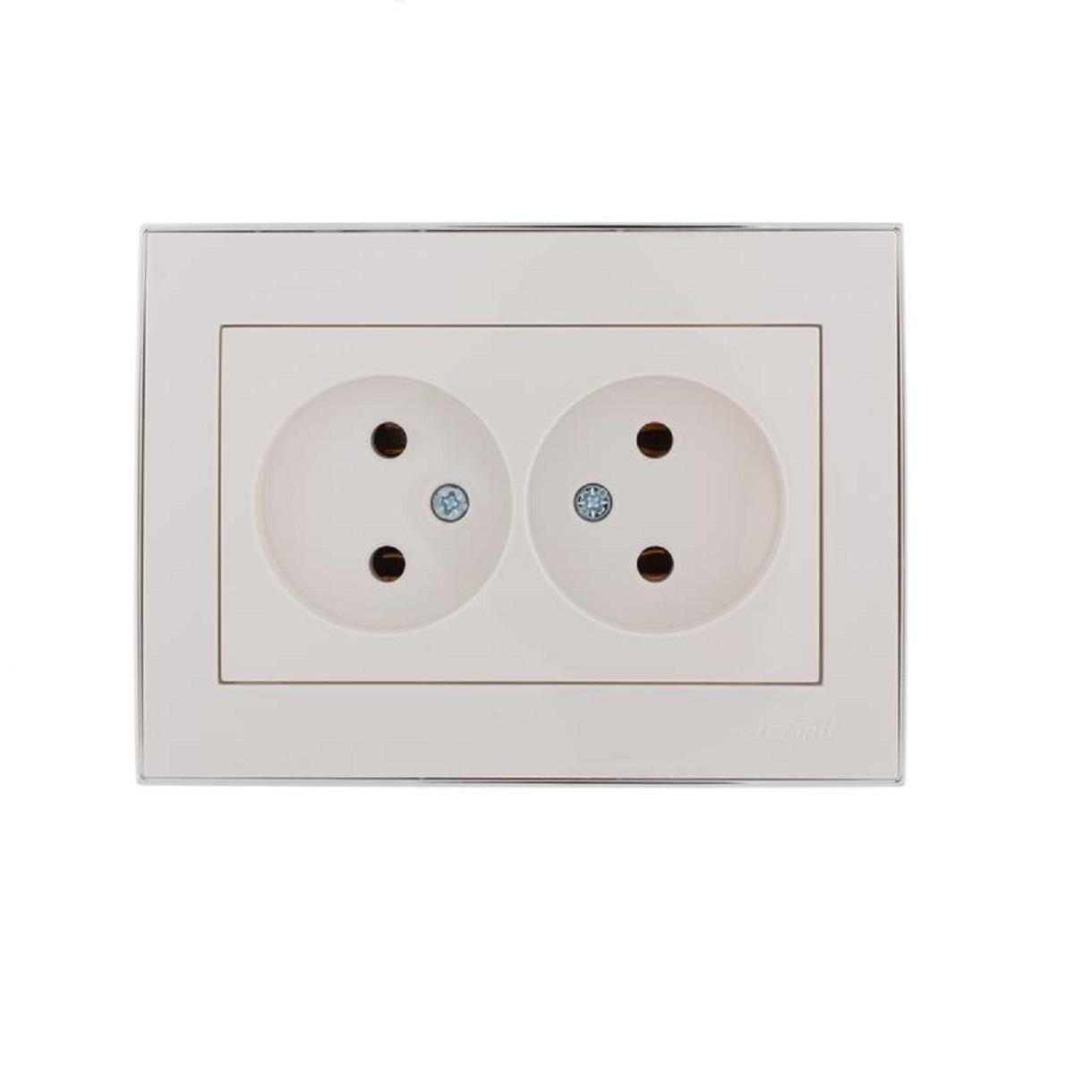 Розетка 2-ая без зазем. Lezard Rain белая с бок. вст. хром 703-0225-128