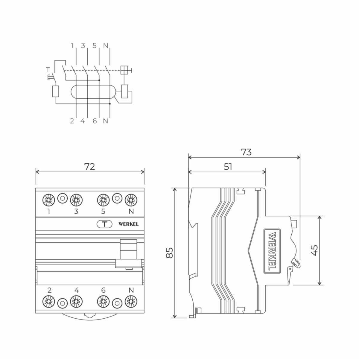 Устройство защитного отключения Werkel 3P+N 25A 30mА АС 6kА W914P256 4690389193156