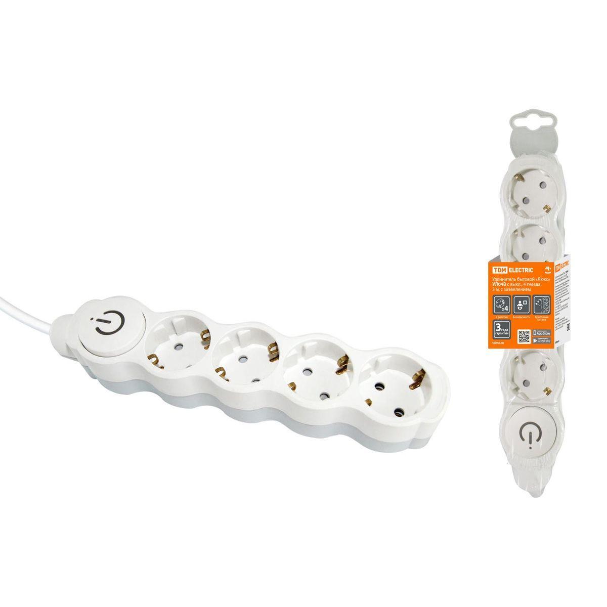 Удлинитель TDM Electric Люкс УЛ04В 4гн 3м с/з SQ1303-0134