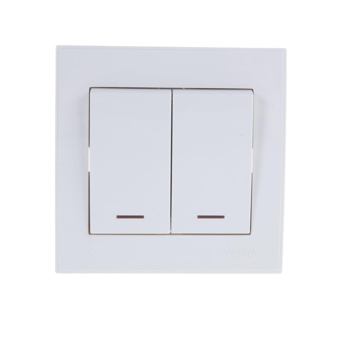 Выключатель двойной с подсветкой Lezard Rain белый 703-0202-112