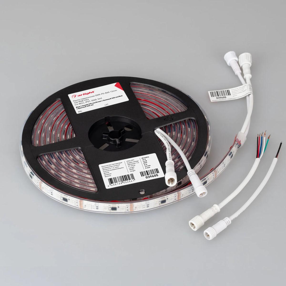 Светодиодная лента герметичная Arlight 14W/m 60LED/m 5060SMD разноцветный 5М DMX-PS-B60-12mm 12V 039605