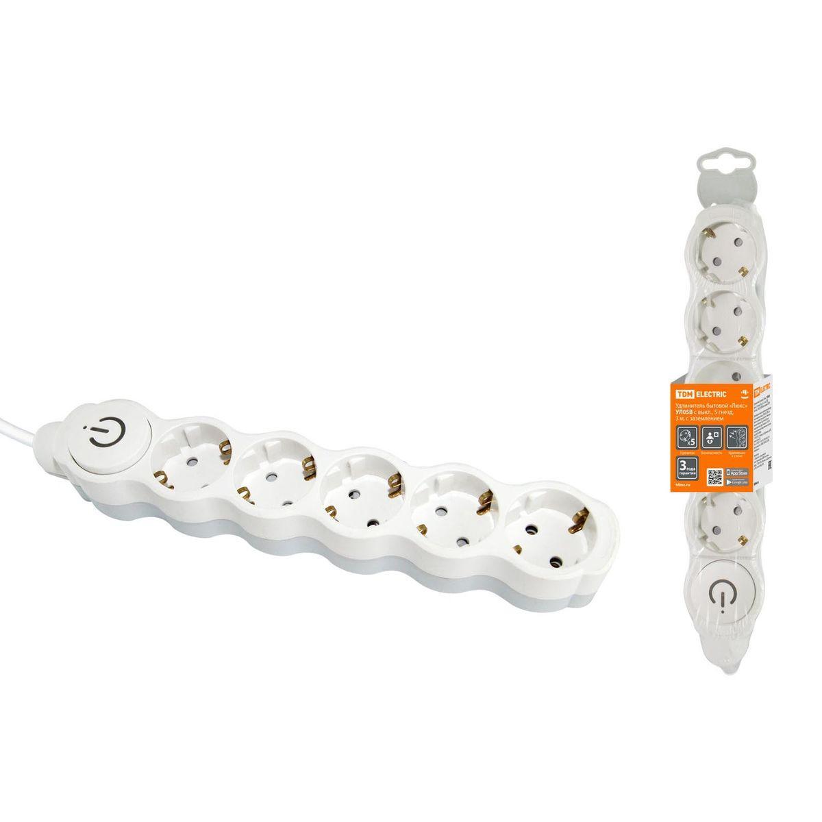 Удлинитель TDM Electric Люкс УЛ05В 5гн 3м с/з SQ1303-0137
