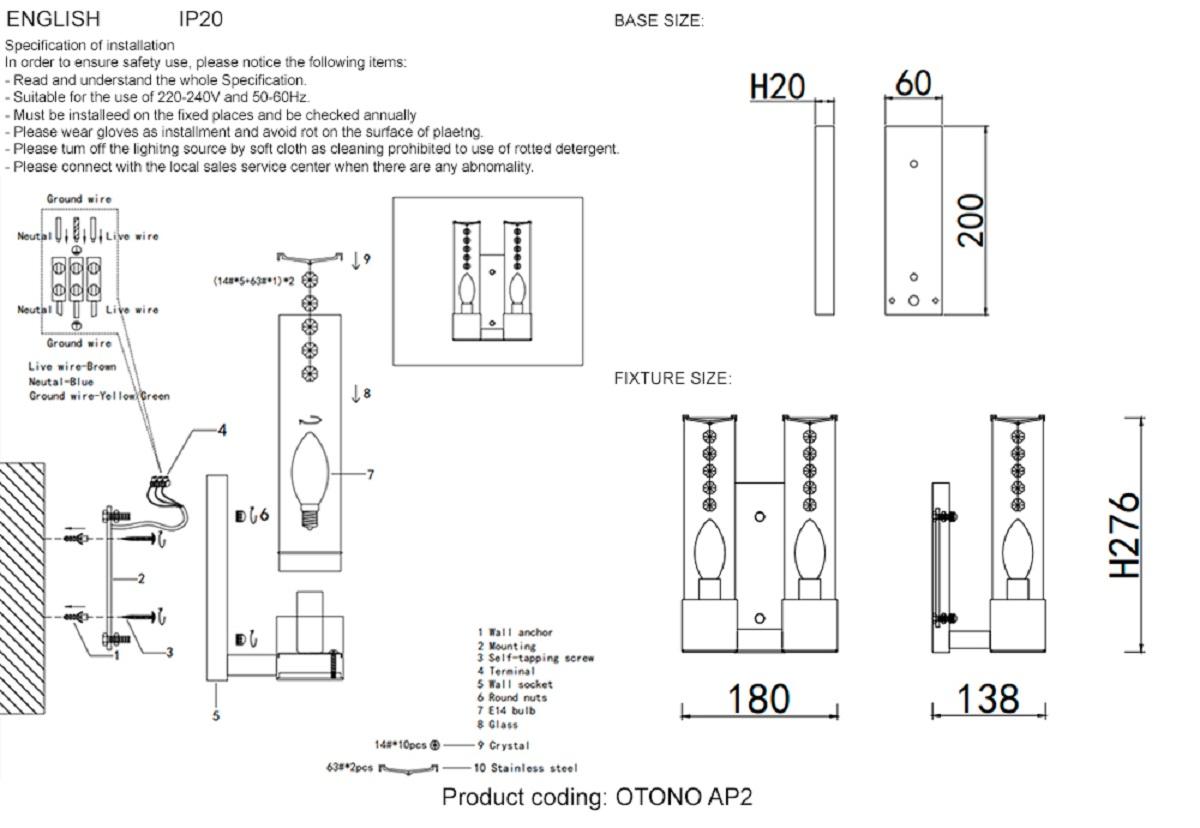 Бра Crystal Lux OTONO AP2 BLACK CHROMIUM/TRANSPARENTE