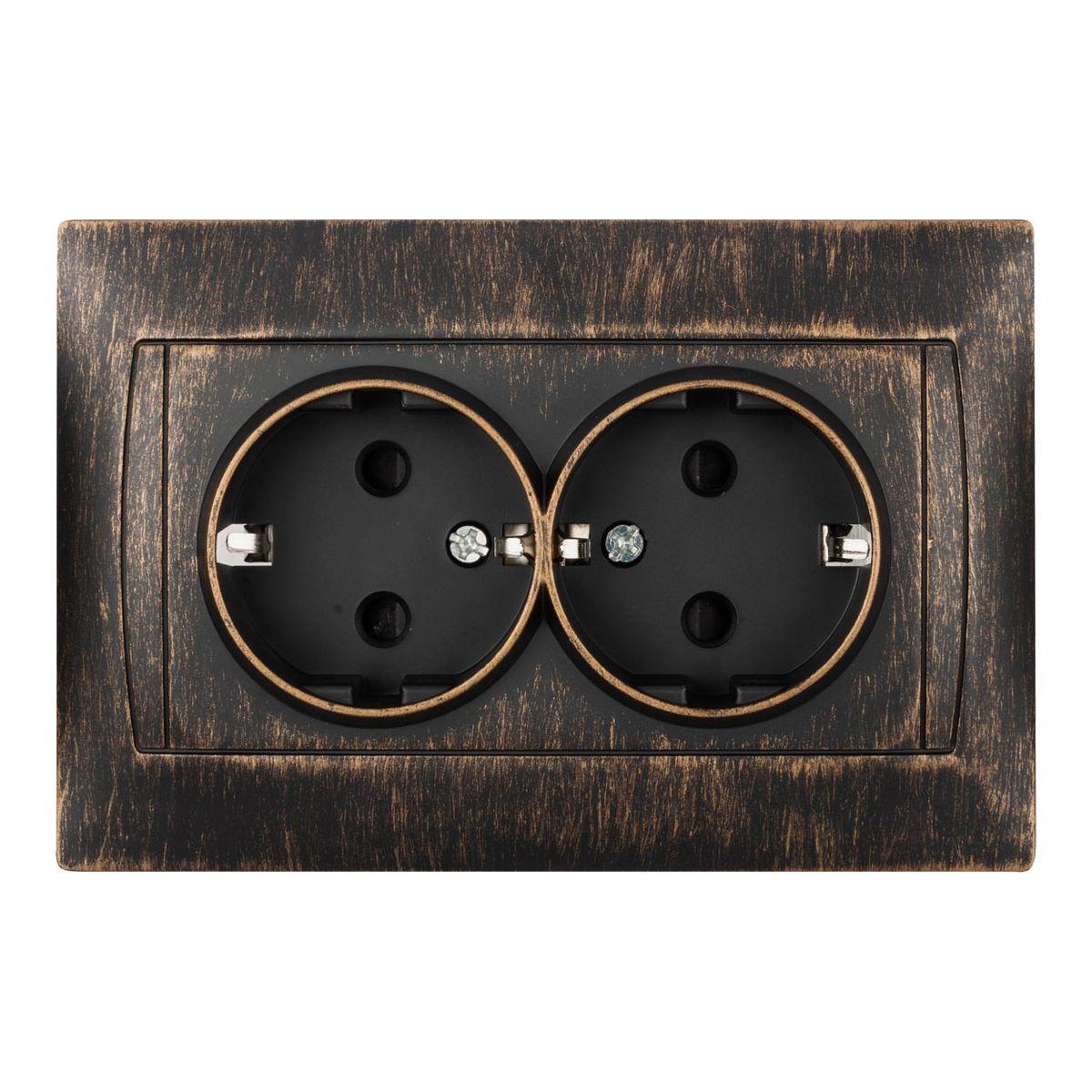 Розетка двойная 2P+PE TDM Electric Лама со шторками бронза SQ1815-0754