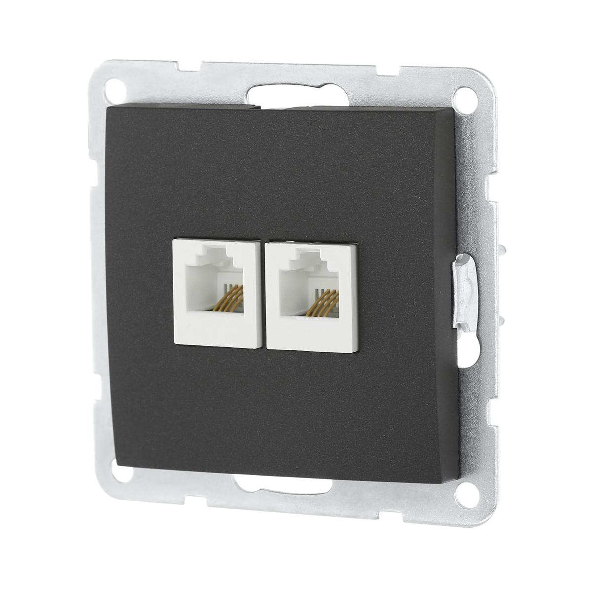 Розетка LK Studio компьютерная 2хRJ-45 кат. 5е с накладкой (черный бархат) LK60 866208-1