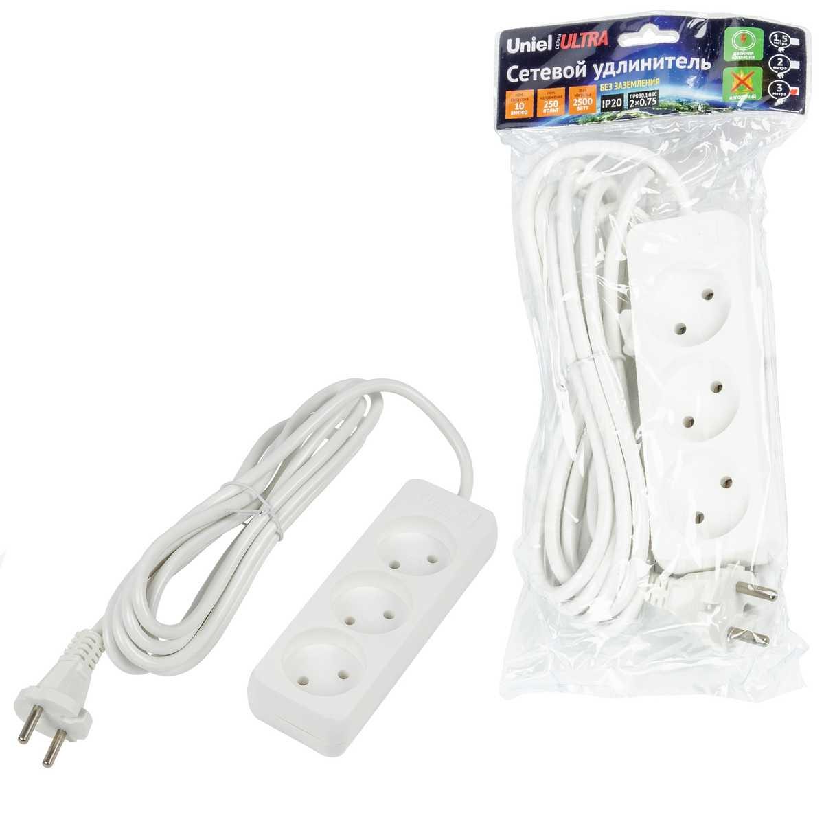 Удлинитель Uniel Ultra 3гн х 3м б/з S-CU3-3 White UL-00009982