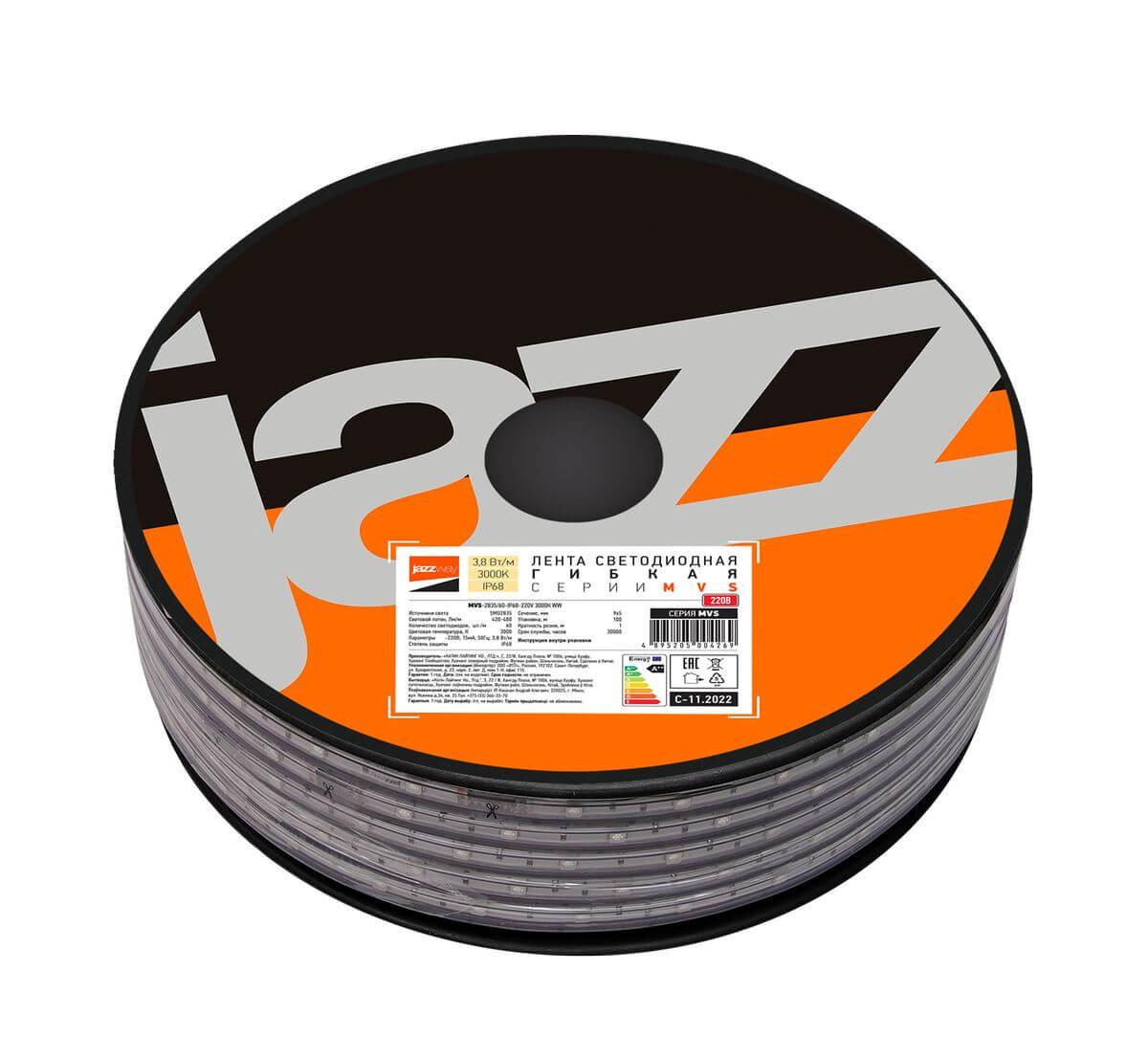 Светодиодная влагозащищенная лента Jazzway 3,8W/m 60Led/m 2835SMD теплый белый 100M 5004269A