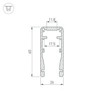 Профиль ALU-HANDRAIL-2000 FOR GLASS 17.5 (Arlight, Алюминий)