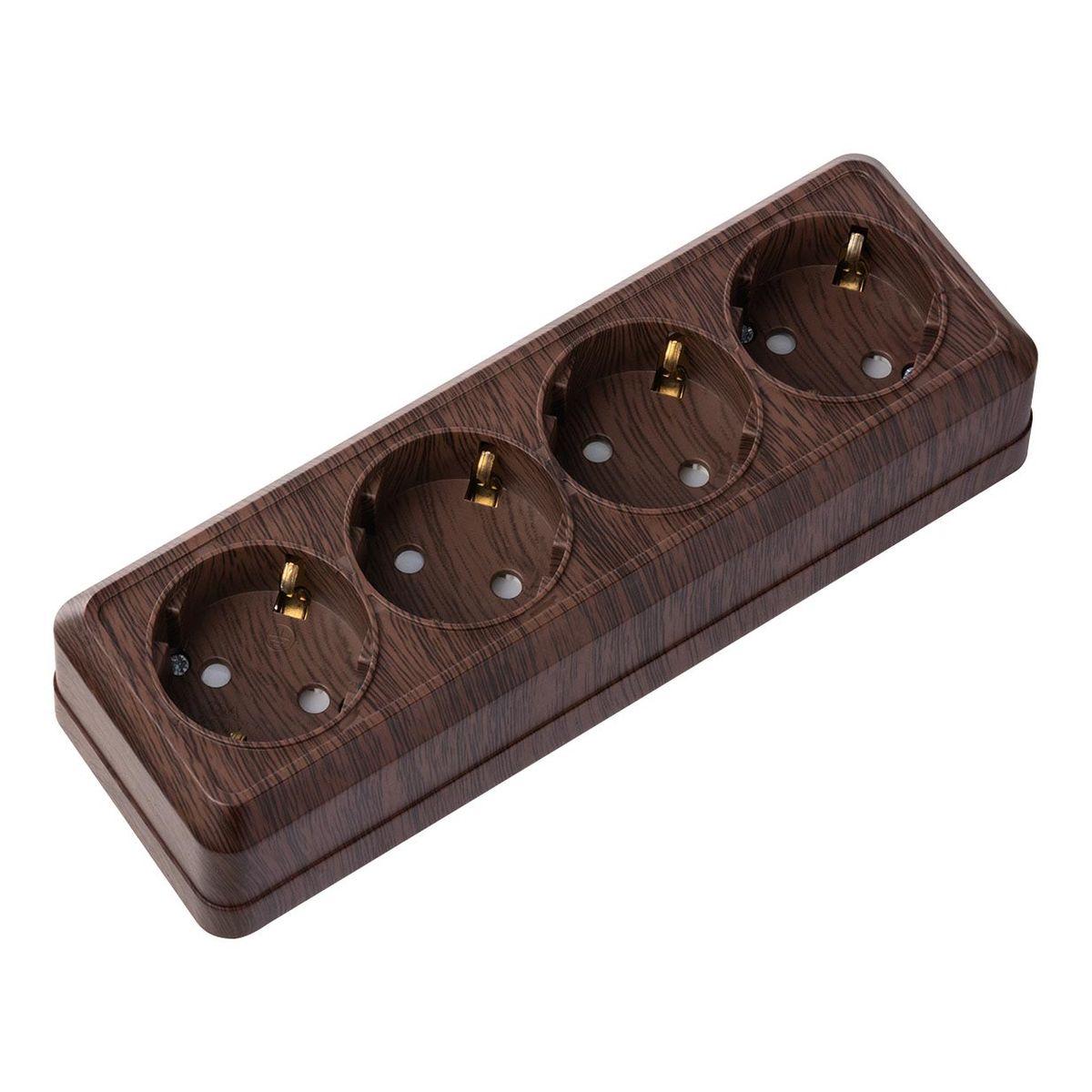 Розетка четырехместная 2P+PE TDM Electric Ладога со шторками бук SQ1801-0331