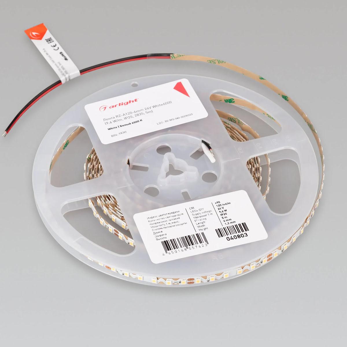 Светодиодная лента Arlight 9,6W/m 120LED/m 2835SMD холодный белый RZ-A120-6mm 24V 040803