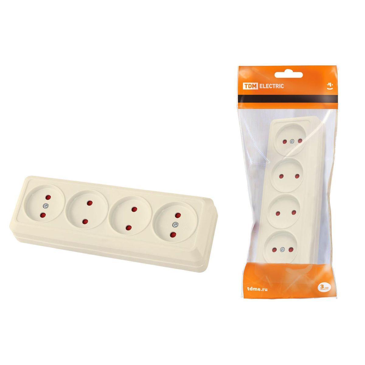 Розетка четырехместная 2P TDM Electric Ладога со шторками слоновая кость SQ1801-0229