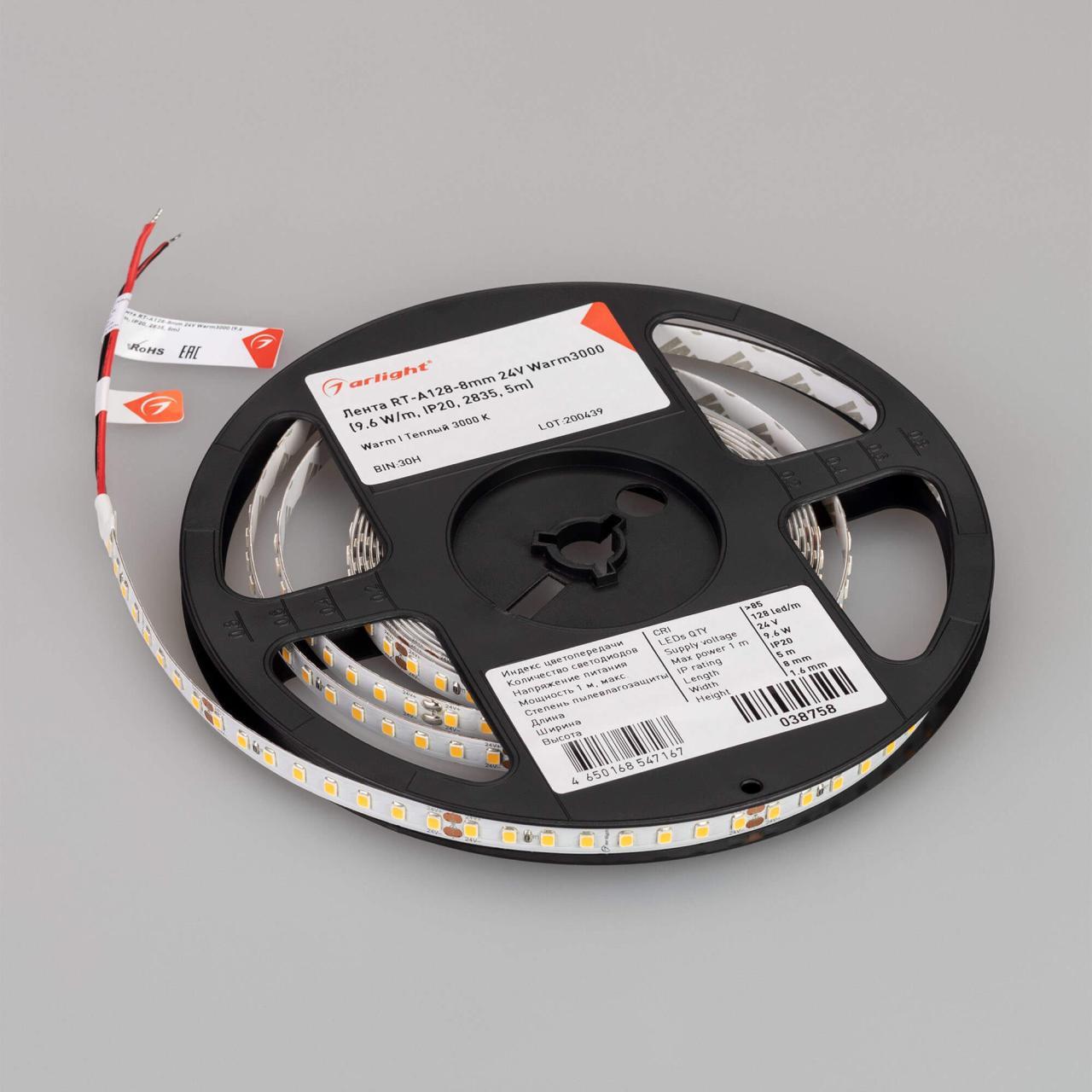 Светодиодная лента Alright 9,6W/m 128LED/m 2835SMD теплый белый 5M 038758