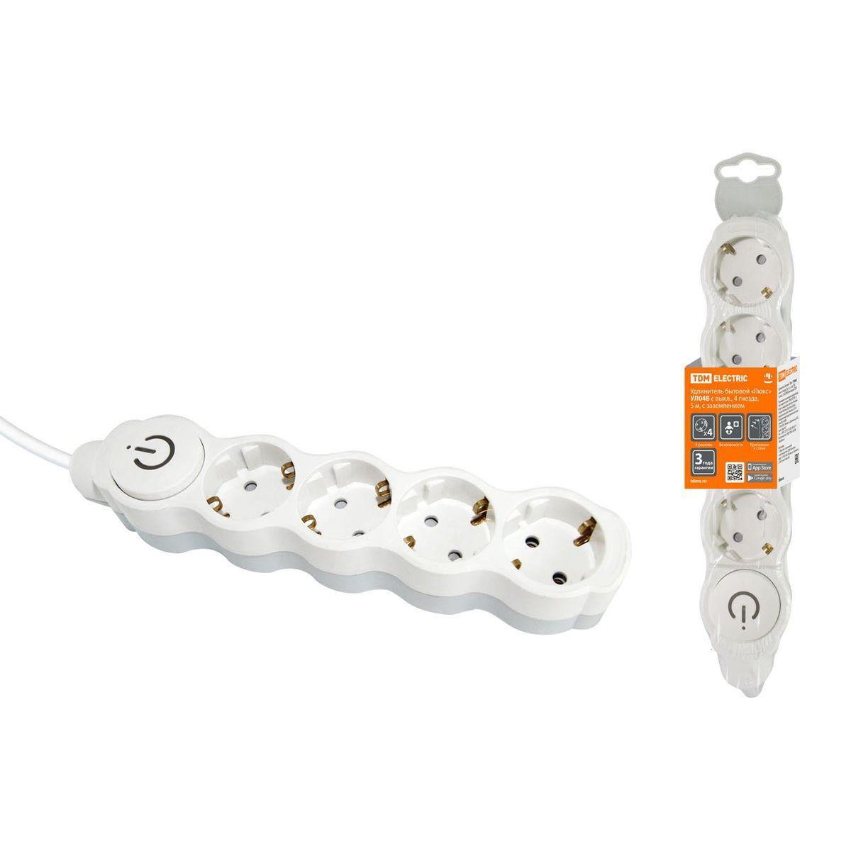 Удлинитель TDM Electric Люкс УЛ04В 4гн 5м с/з SQ1303-0135