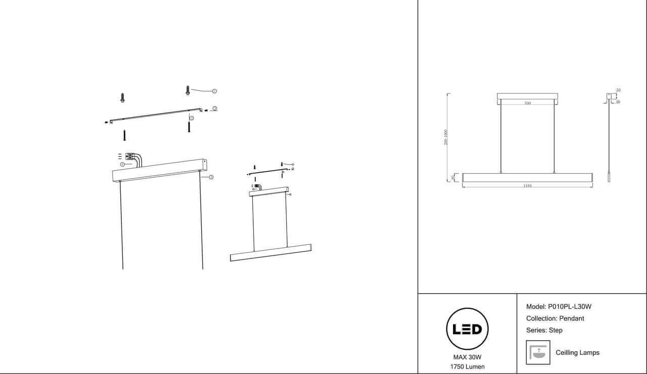 Подвесной светодиодный светильник Maytoni Step P010PL-L30W