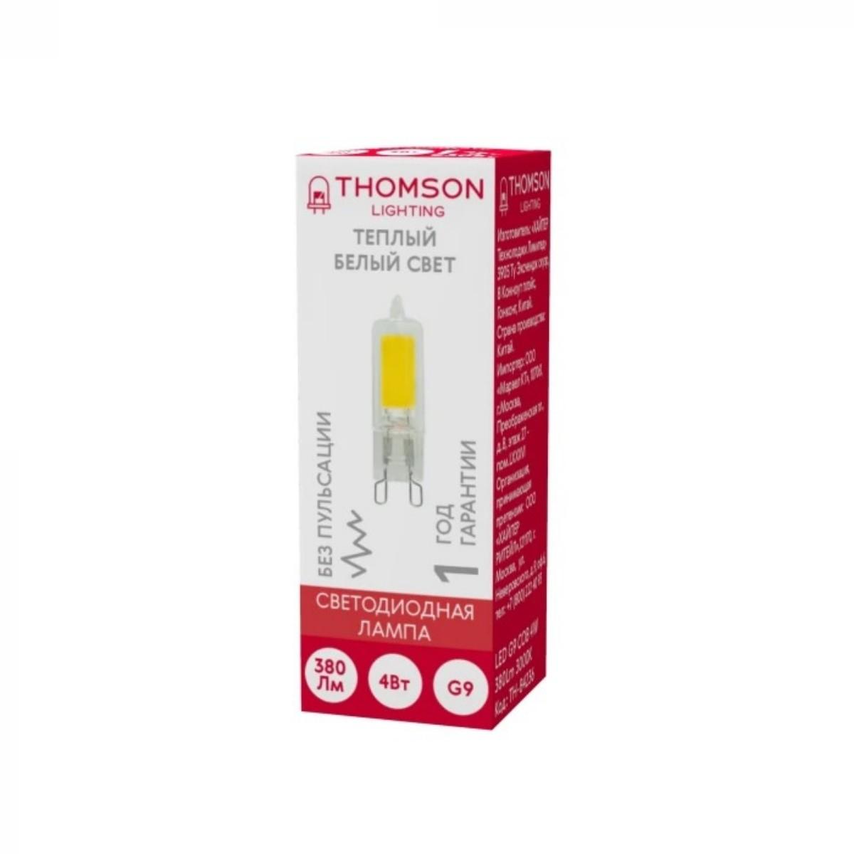 Лампа светодиодная Thomson G9 4W 3000K прозрачная TH-B4236