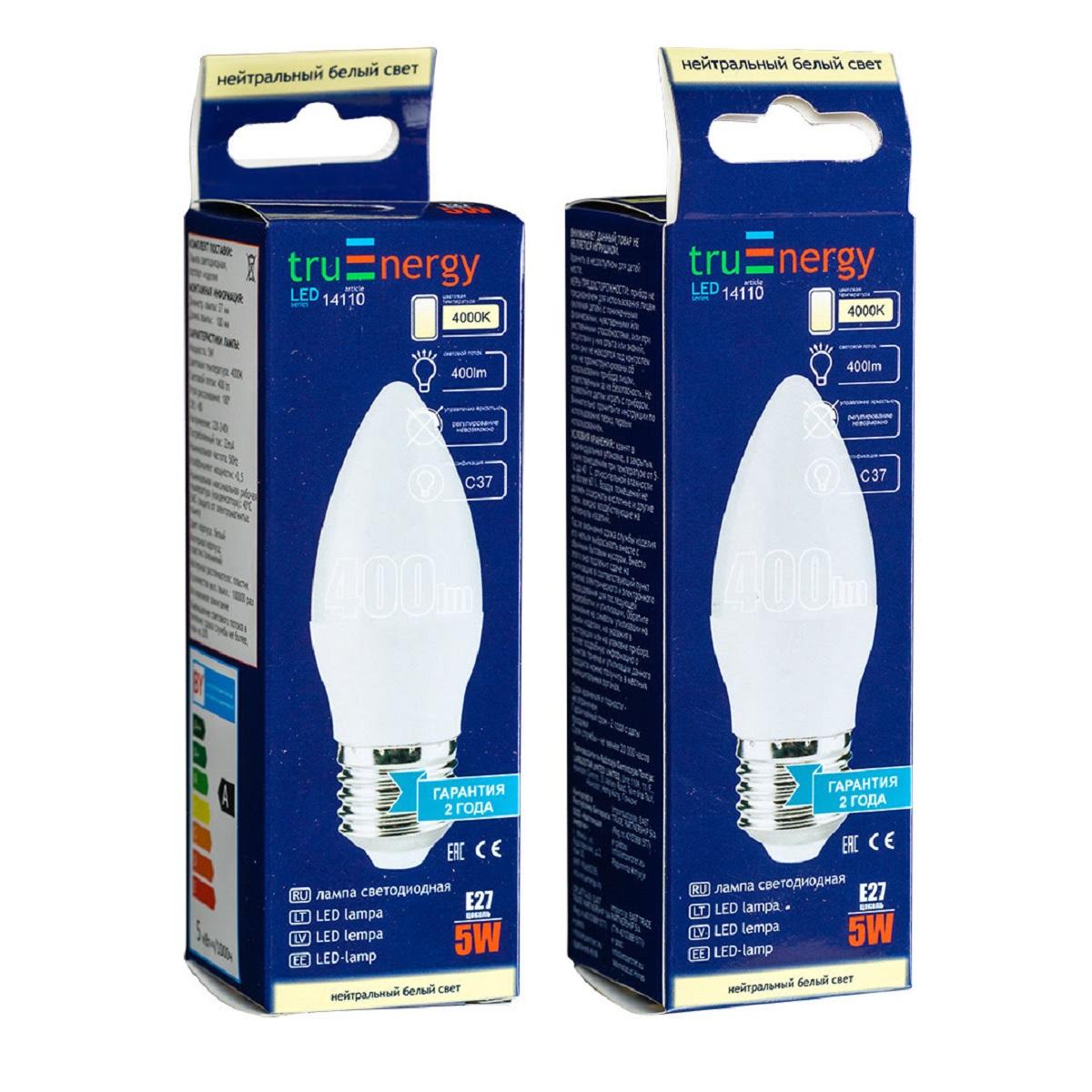 Лампа светодиодная truEnergy 5W, C37, E27, 4000K 14110
