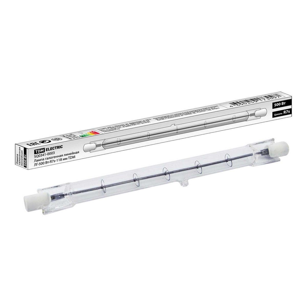 Лампа галогенная TDM Electric R7s 500W 2900K прозрачная SQ0341-0003