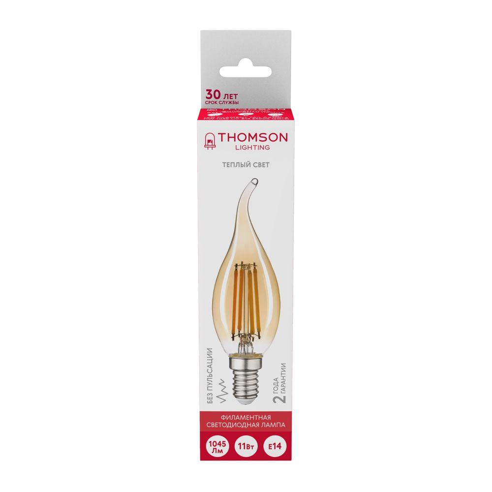 Лампа светодиодная филаментная Thomson E14 11W 2400K свеча на ветру прозрачная TH-B2120