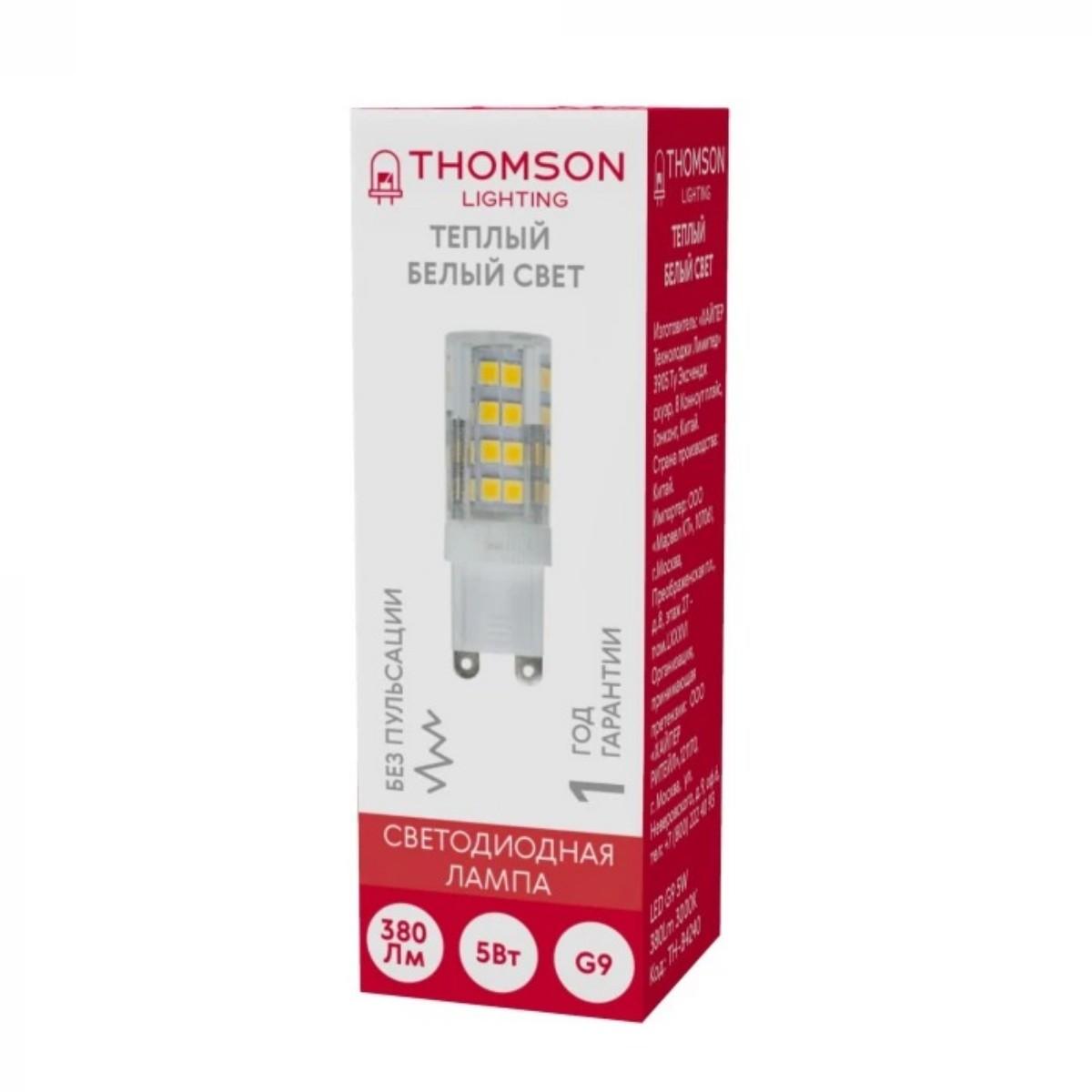Лампа светодиодная Thomson G9 5W 3000K прозрачная TH-B4240