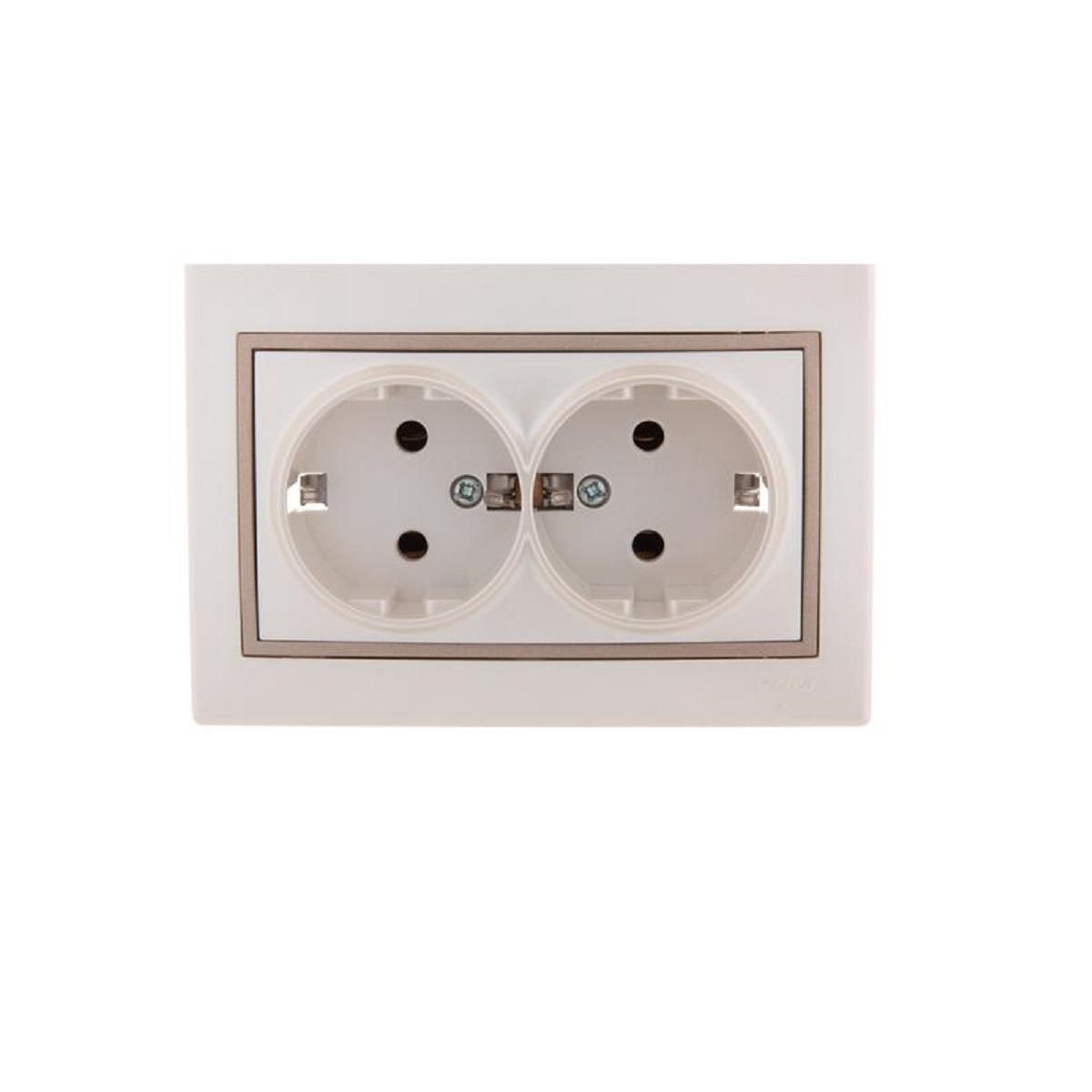 Розетка 2-ая с зазем. Lezard Mira белый жемчуг с кор. вст. 701-3031-127