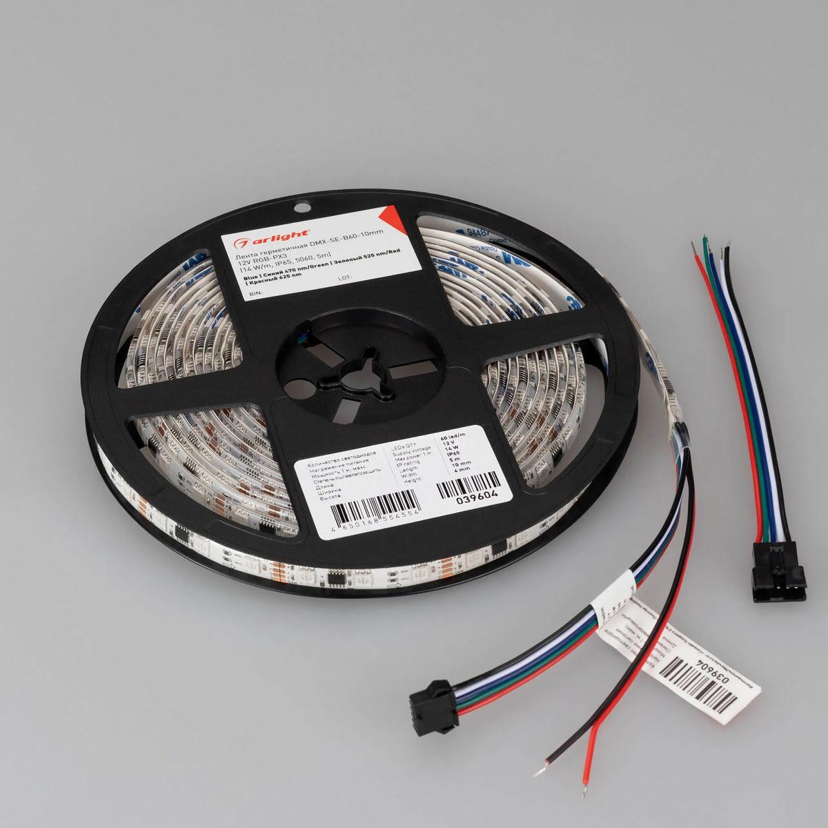 Светодиодная лента герметичная Arlight 14W/m 60LED/m 5060SMD разноцветный 5М DMX-SE-B60-10mm 12V 039604