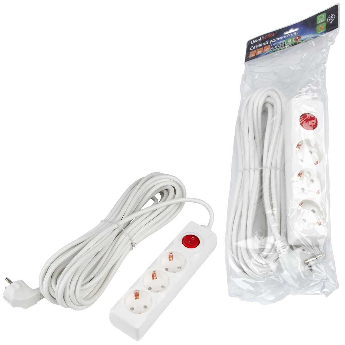 Удлинитель Uniel Ultra 3гн х 10м с/з S-GCU3-10B White UL-00010014