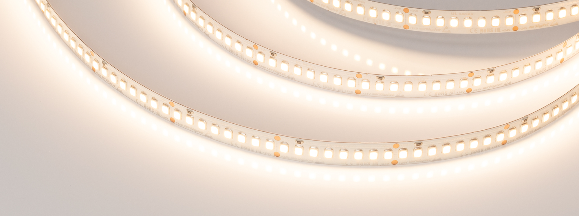 Лента UL-A200-10mm 24V Warm3000 (20 W/m, IP20, 2835, 5m) (Arlight, высок.эфф.150 лм/Вт)