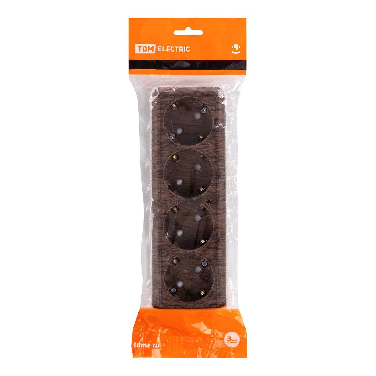 Розетка четырехместная 2P+PE TDM Electric Ладога со шторками бук SQ1801-0331