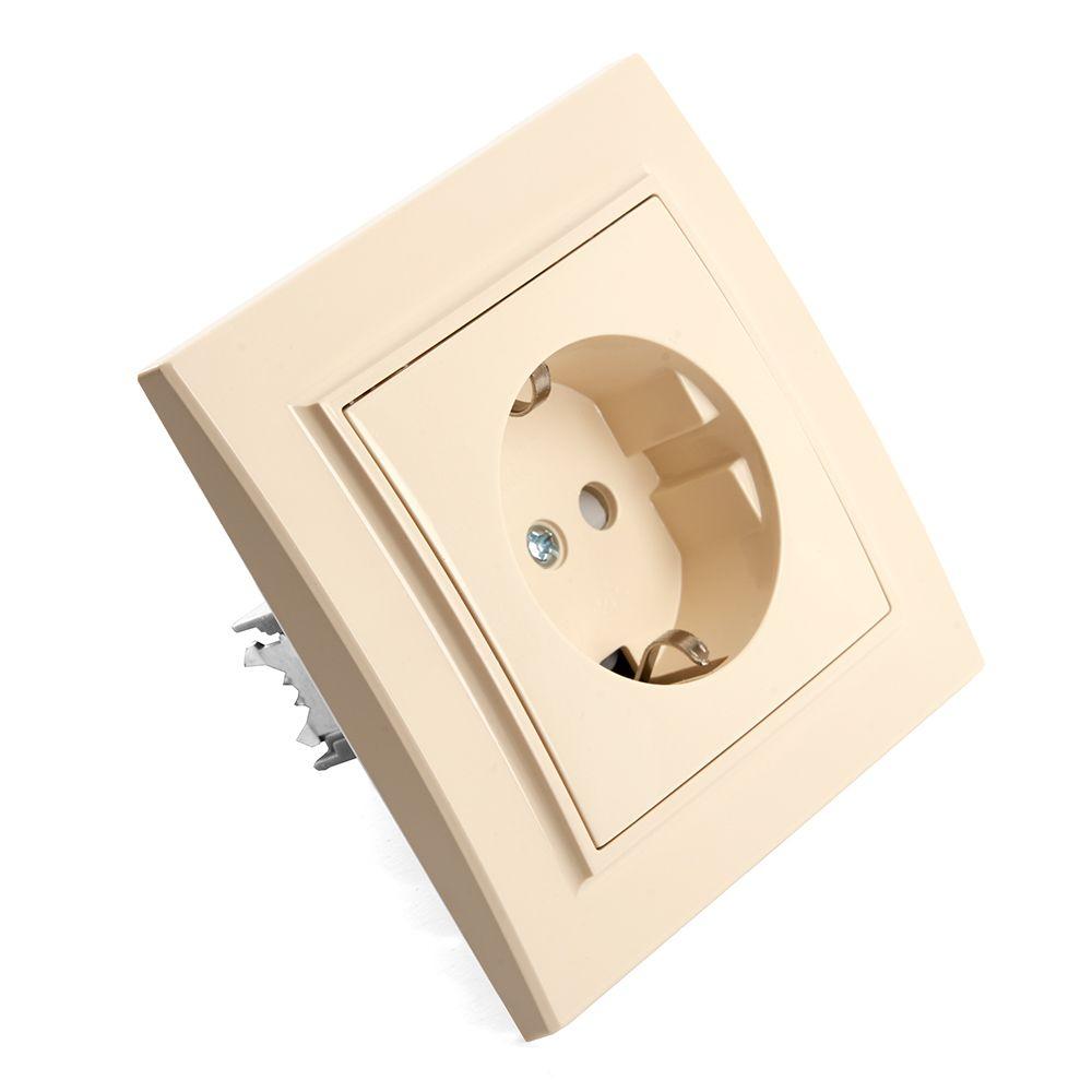 Розетка 2P+PE Stekker Эрна со шторками слоновая кость PST16-9010-02 39236