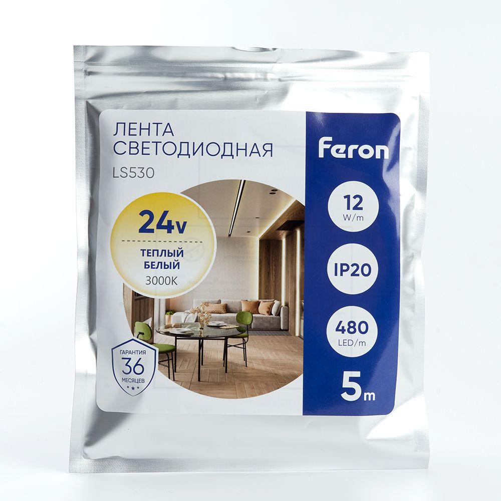 Светодиодная лента Feron 12W/m 480LED/m 2110SMD теплый белый 5M LS530 48270